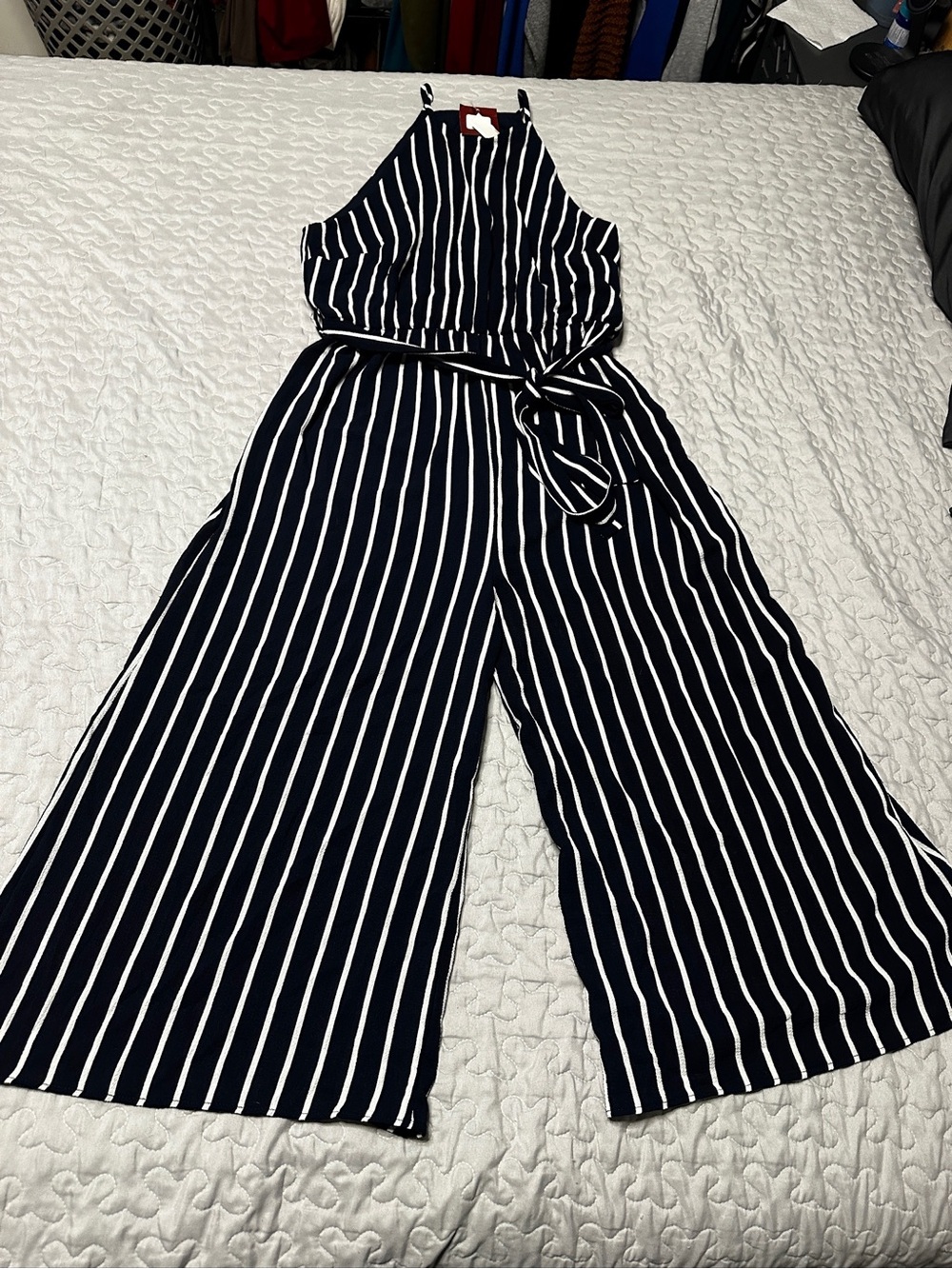 Peppermint Navy & White Striped Halter Jumpsuit